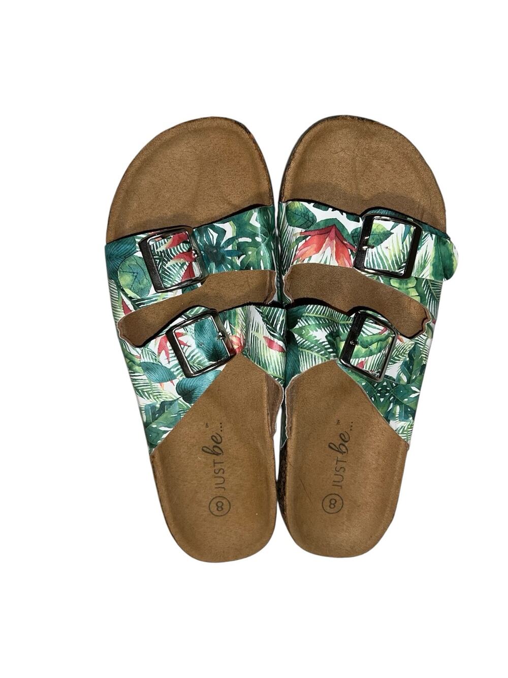 JUST BE Tropical Floral Double-Buckle Slide Sandals Size 8